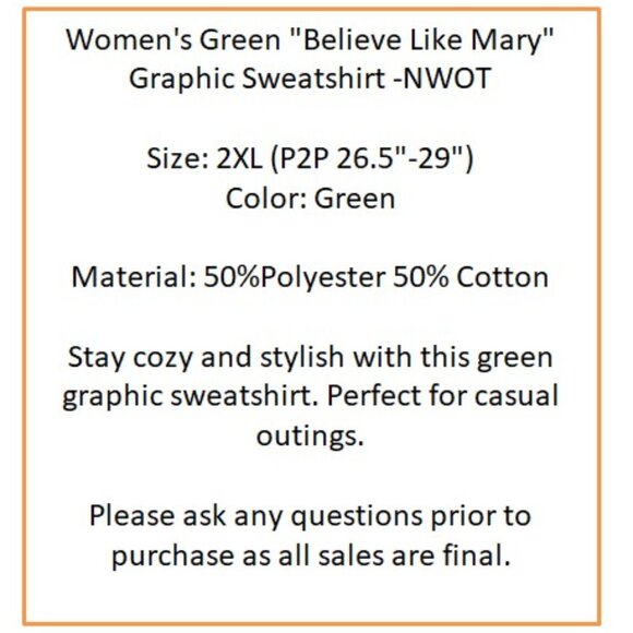 Women's Green "Believe Like Mary" Graphic Sweatshirt -NWOT - Picture 5 of 6